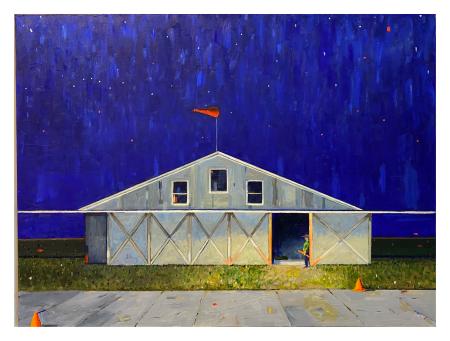 "The Aircraft Marshaller - 18" X 24" Katama Airfield Night" Oil and acrylic on wood panel
$4,000.